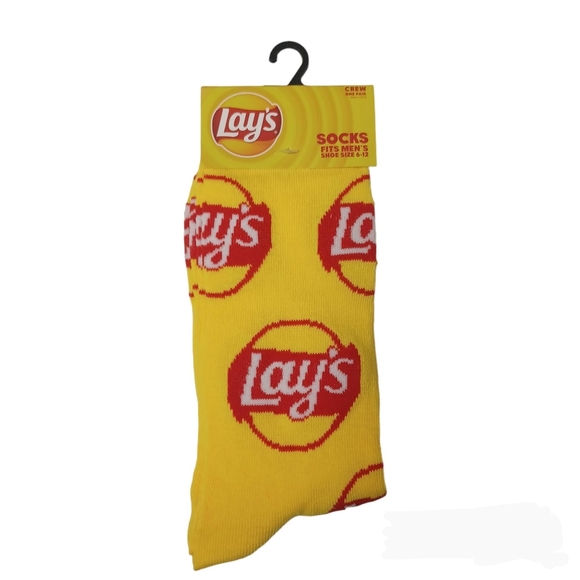 Lays Potato Chip Mens Crew Socks NEW Size Mens 6-12 Novelty -1 Pair -Quirky Logo - Picture 1 of 7